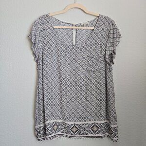 Artisan NY Moroccan Mediterranean Pattern Lightweight Flutter Sleeve Top Size XL